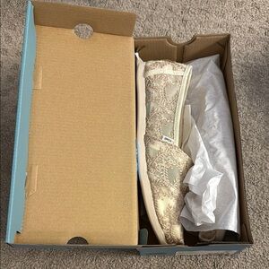 Toms Slip-On in Cream with Lace Overlay